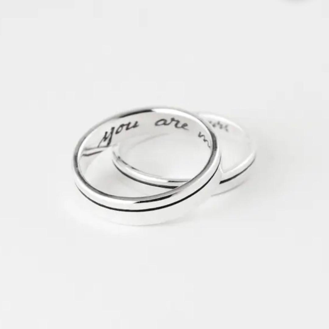 ペアリング 、シルバー925リング 木製ボックス付き、名前、メッセージ付き指輪