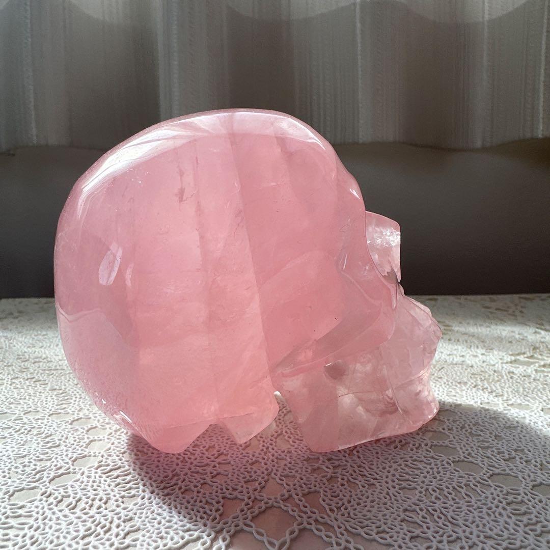 【ハイクオリティ】ローズクオーツ　スカル　骸骨　天然石　置物