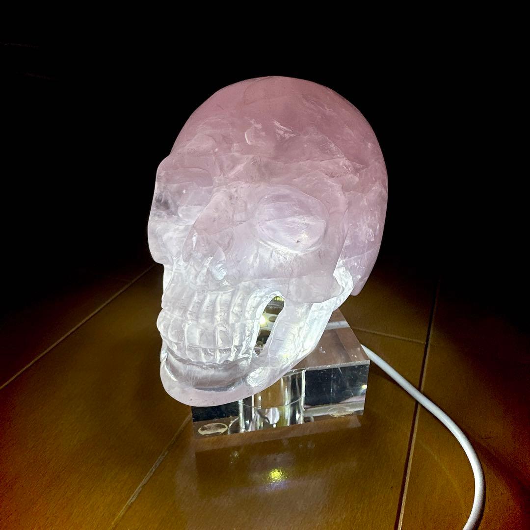 【ハイクオリティ】ローズクオーツ　スカル　骸骨　天然石　置物