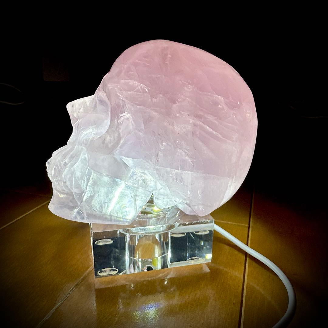 【ハイクオリティ】ローズクオーツ　スカル　骸骨　天然石　置物