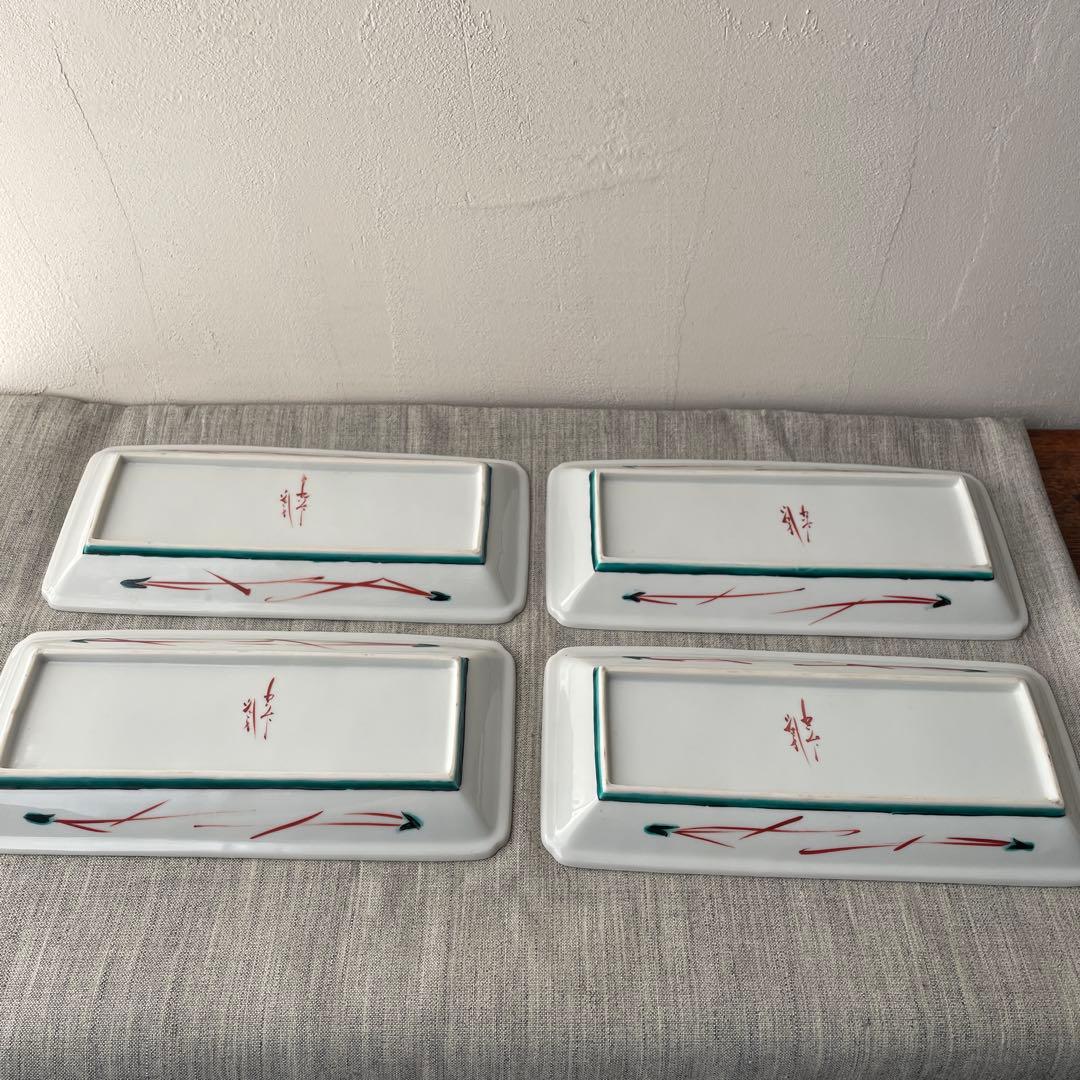 九谷焼　長方皿　長皿　スクエアプレート　ナデシコ　矢車菊　手描き　ハンドペイント