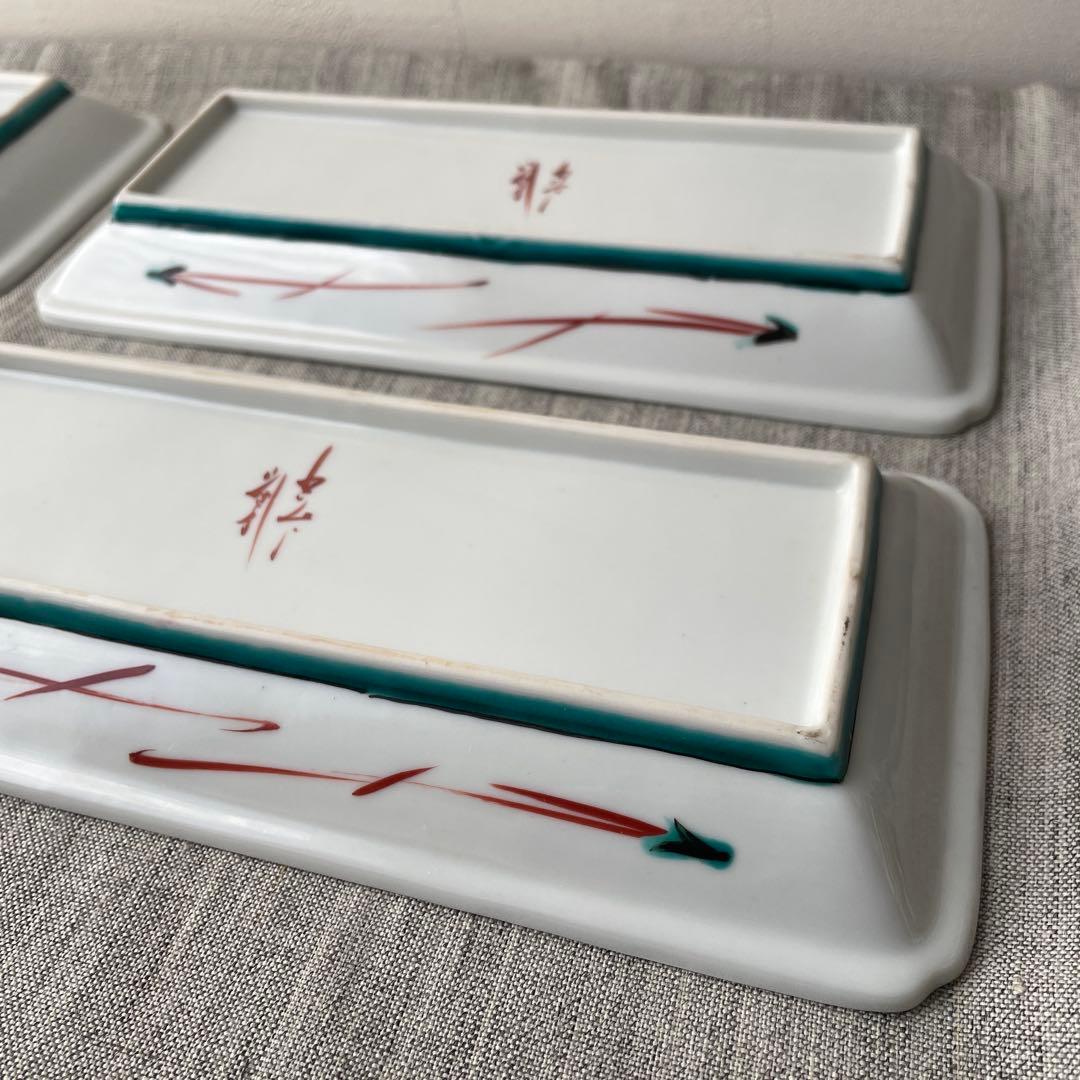 九谷焼　長方皿　長皿　スクエアプレート　ナデシコ　矢車菊　手描き　ハンドペイント