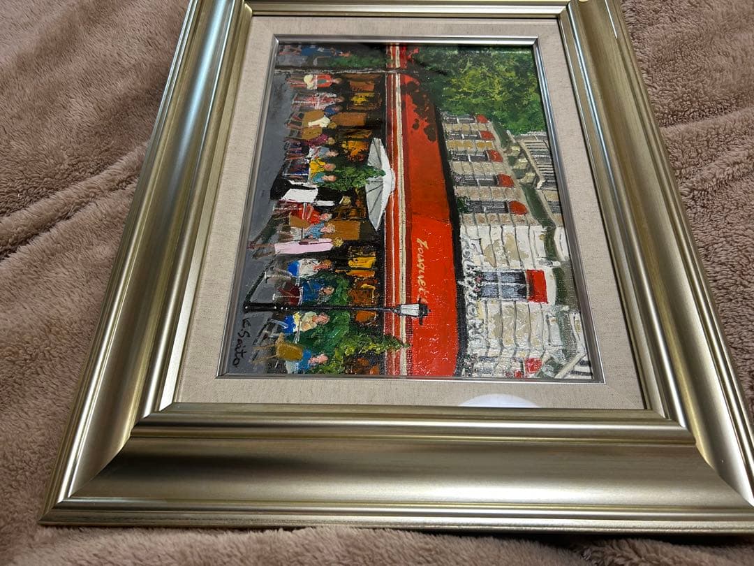 油彩画 斉藤要　カフェフーケ　 シルバー額付きF4サイズ
