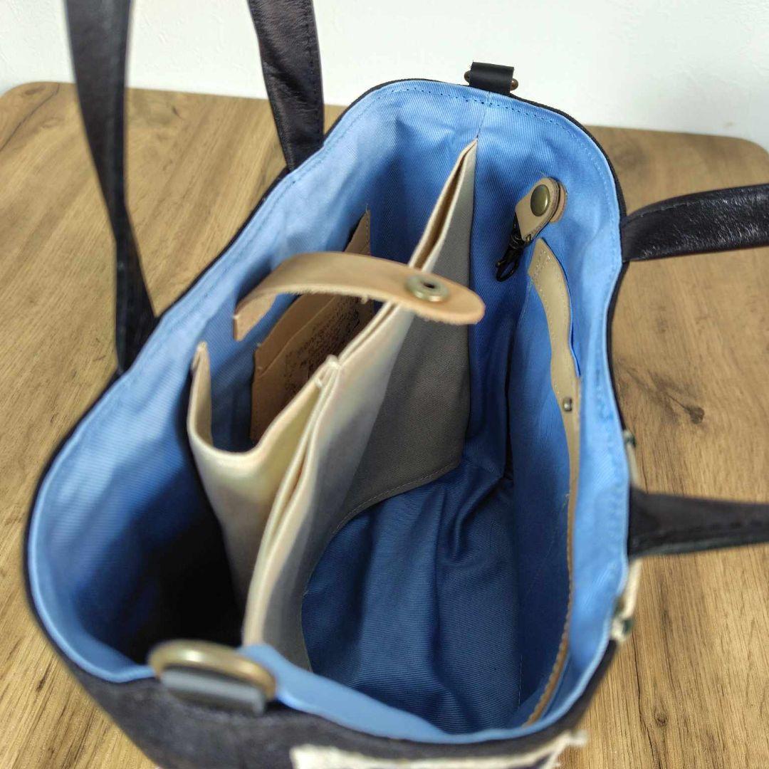 ま*る様 ミナペルホネン/カケラパッチ/しきりトートSサイズブラック/本革ブラッ