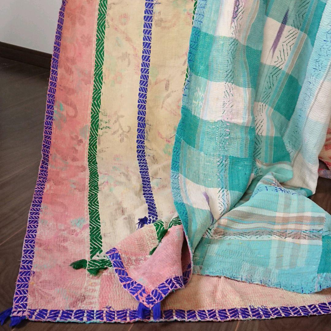 77❁︎レアな大判ロング！ヴィンテージ カンタキルト ラリーキルト　ソファーカバ