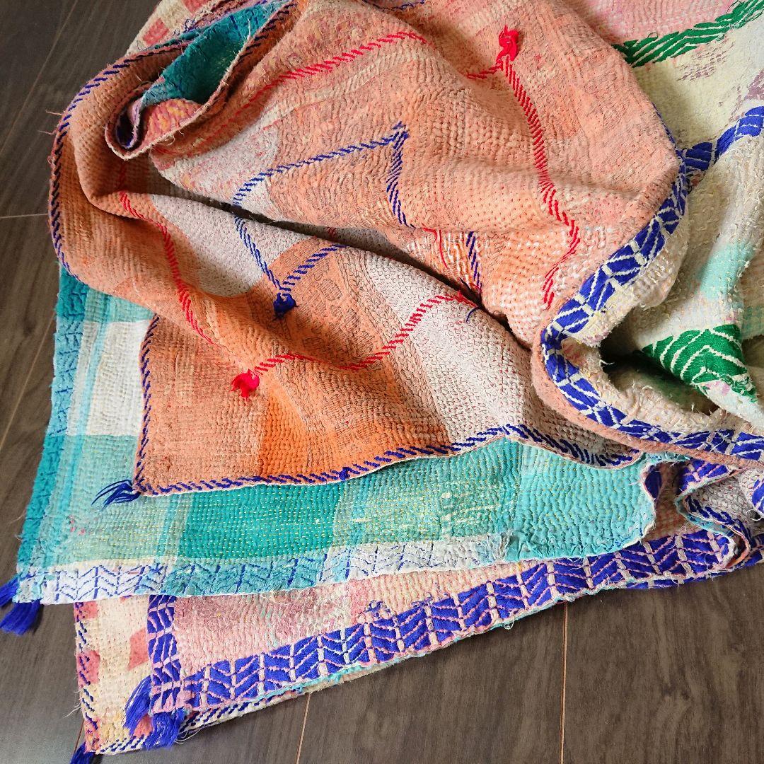 77❁︎レアな大判ロング！ヴィンテージ カンタキルト ラリーキルト　ソファーカバ