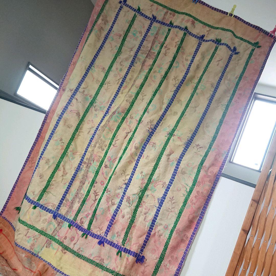 77❁︎レアな大判ロング！ヴィンテージ カンタキルト ラリーキルト　ソファーカバ