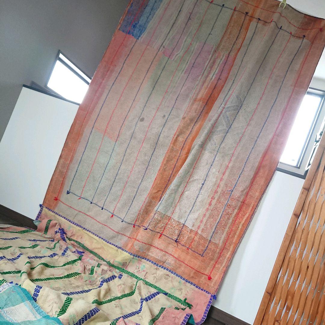 77❁︎レアな大判ロング！ヴィンテージ カンタキルト ラリーキルト　ソファーカバ