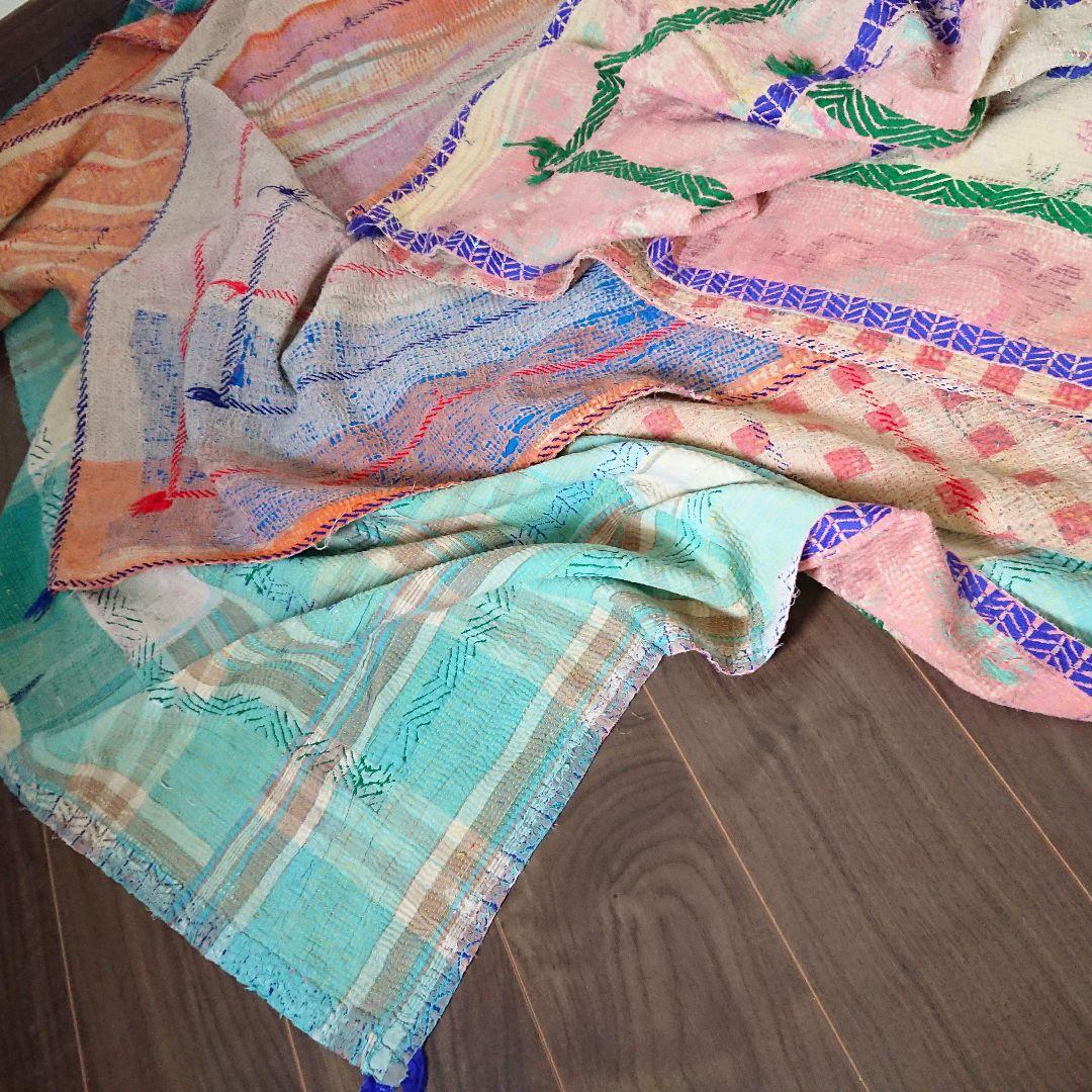 77❁︎レアな大判ロング！ヴィンテージ カンタキルト ラリーキルト　ソファーカバ