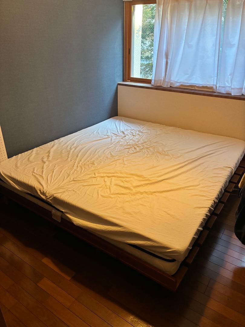 木製キングサイズベッドフレーム マットレス敷布団3点セット