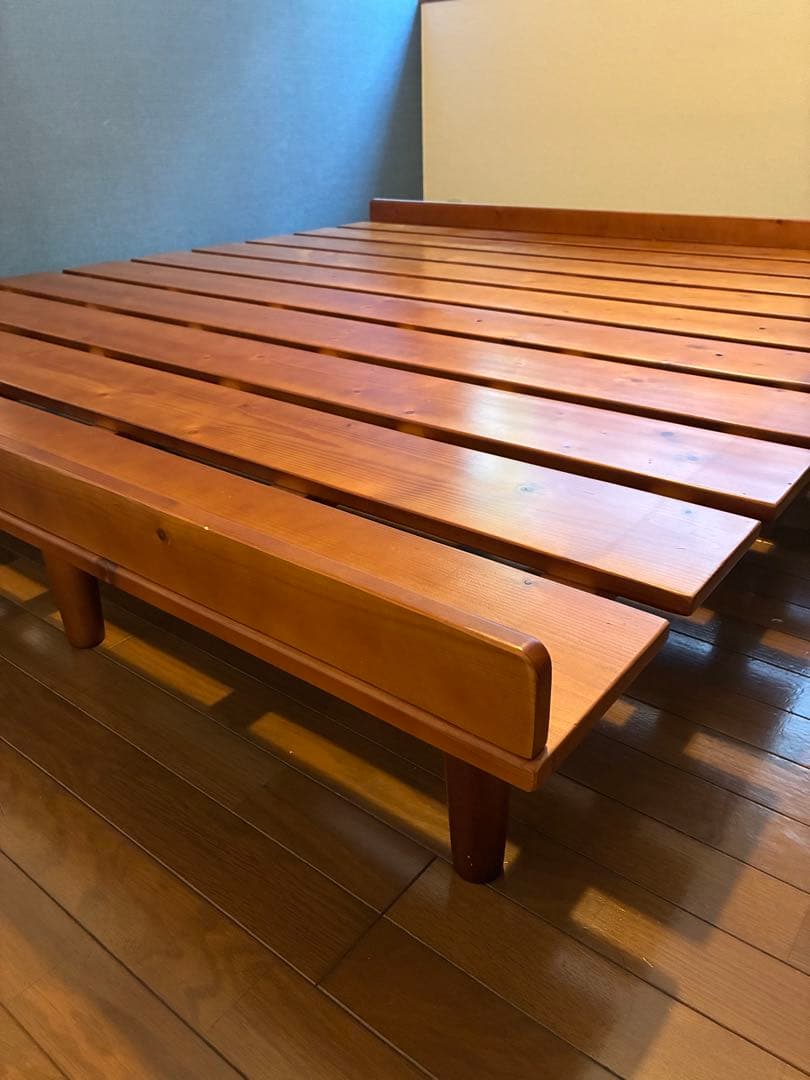 木製キングサイズベッドフレーム マットレス敷布団3点セット