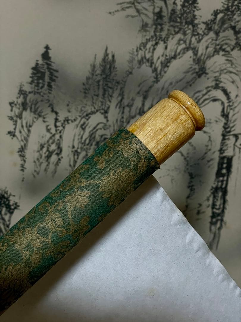 茶室 掛軸 長庚作『山水風景図』 共箱 絹本 在銘 日本画 山水図 風景画