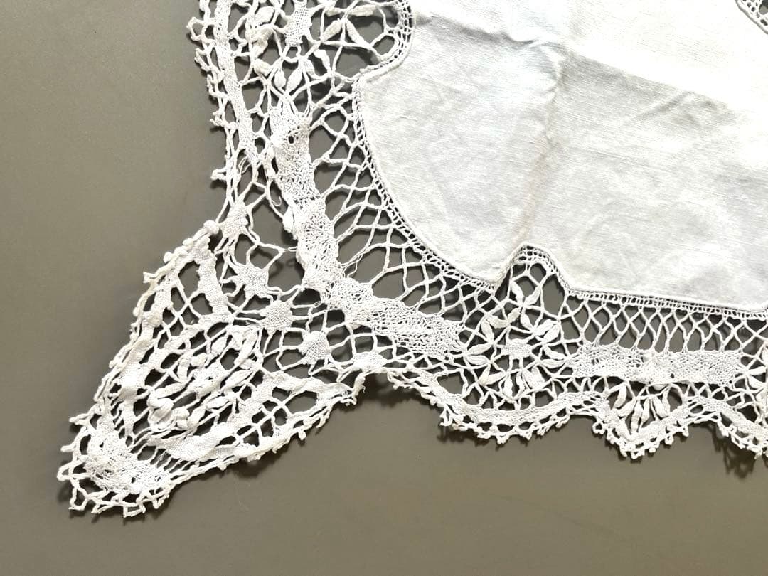 希少 フレンチアンティーク テーブルクロス 1940-50年代 手刺繍 86cm