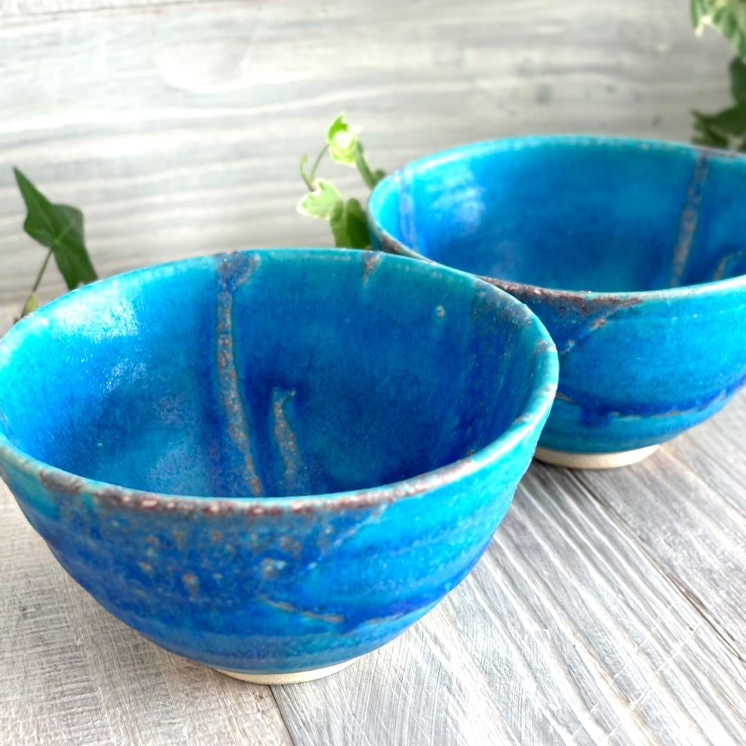 露草 小丼 飯碗 特大 ターコイズブルー 青い丼 2個セット 信楽焼