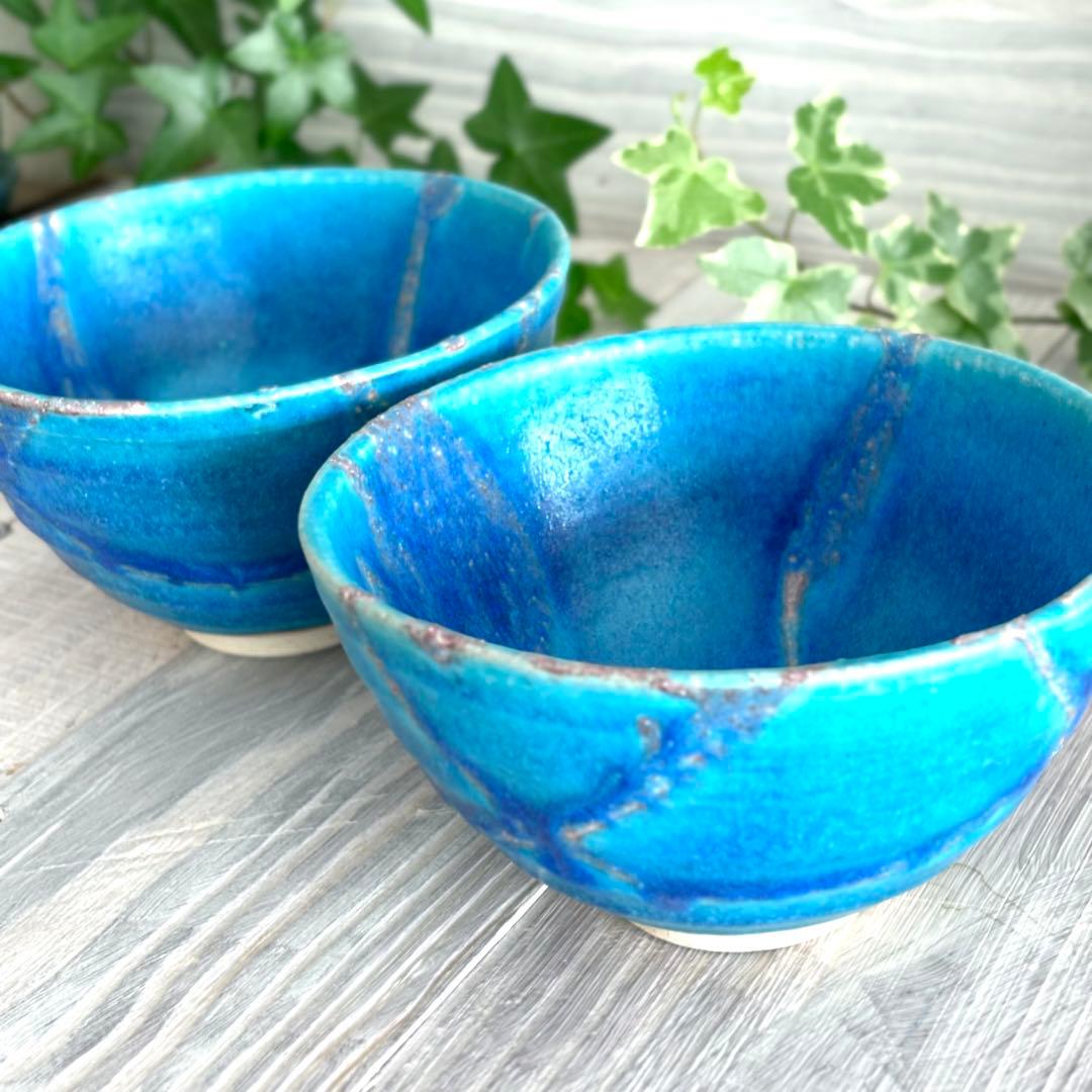露草 小丼 飯碗 特大 ターコイズブルー 青い丼 2個セット 信楽焼