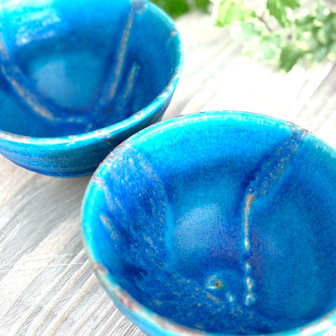 露草 小丼 飯碗 特大 ターコイズブルー 青い丼 2個セット 信楽焼