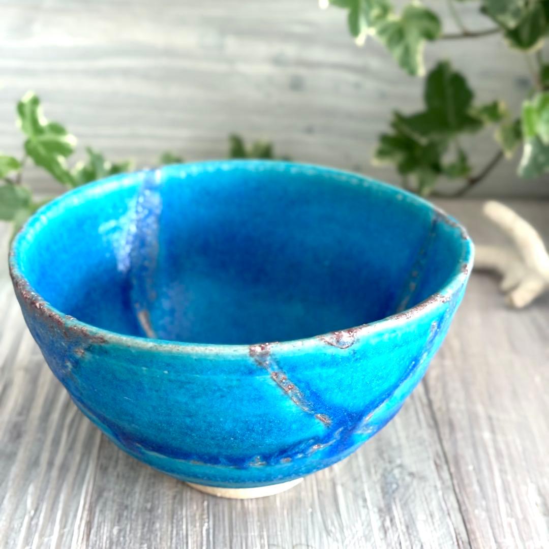 露草 小丼 飯碗 特大 ターコイズブルー 青い丼 2個セット 信楽焼