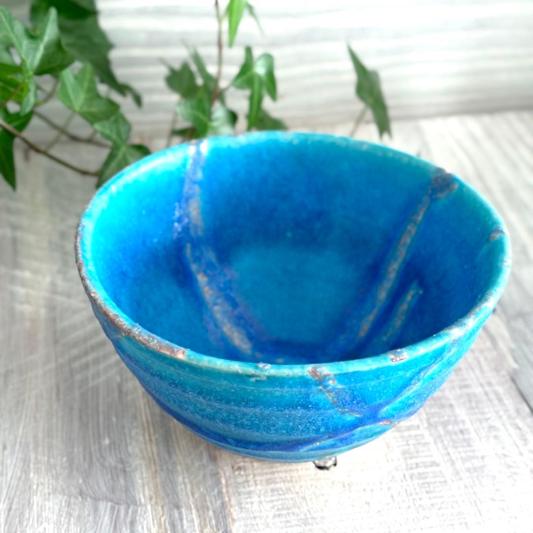 露草 小丼 飯碗 特大 ターコイズブルー 青い丼 2個セット 信楽焼