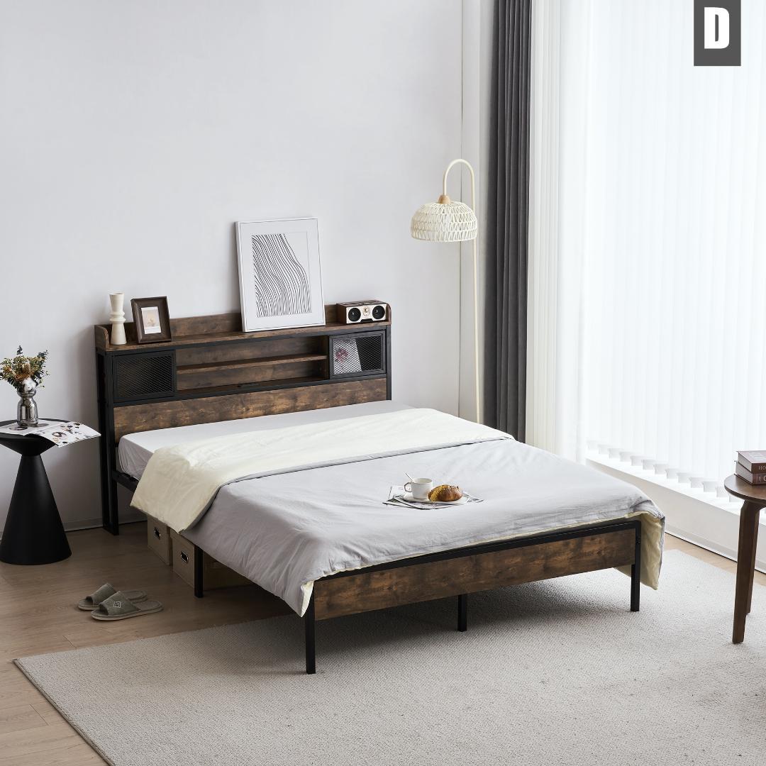 D ベッドフレーム ダブル ダブルベッド パイプベッド コンセント付き 宮付