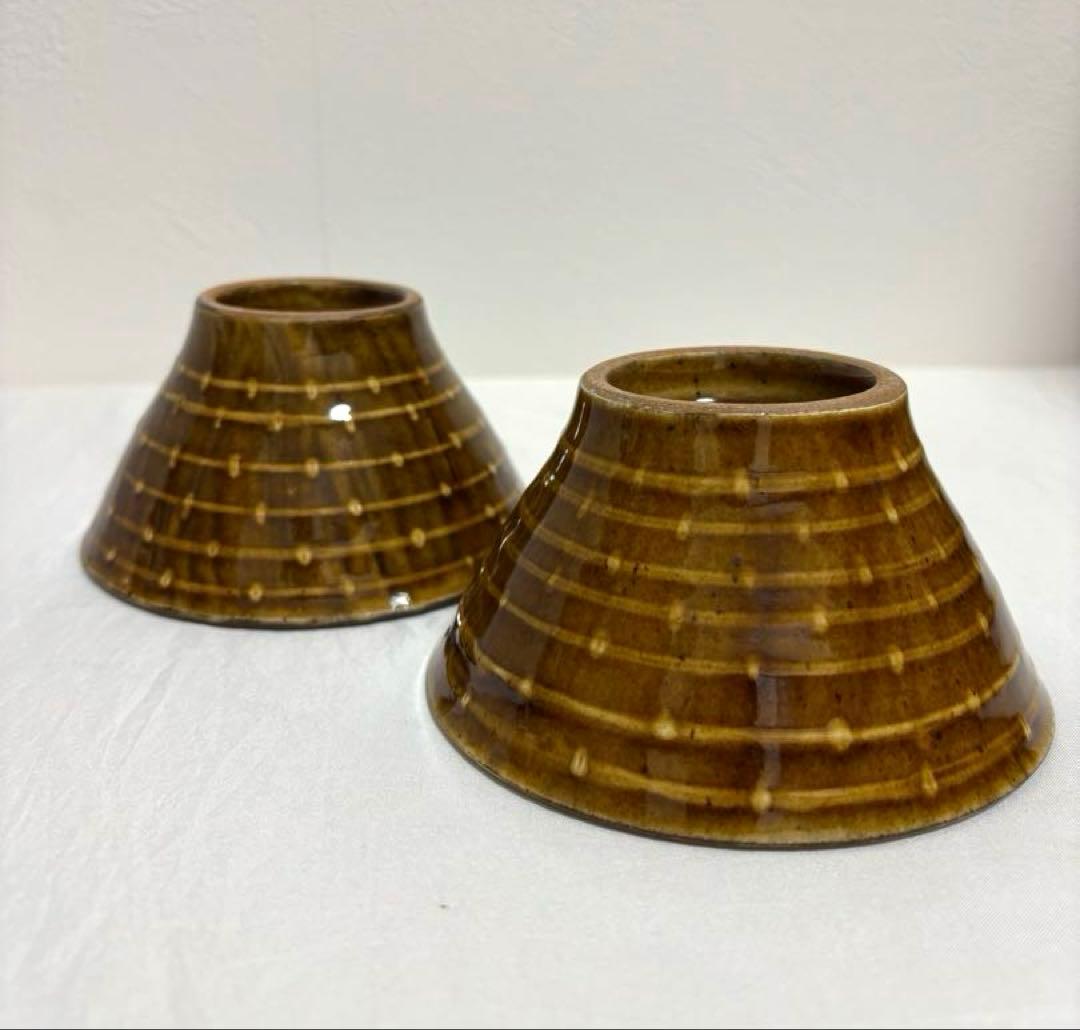 新品　沖縄　やちむん　クバ笠　マカイ　4寸 2点セット