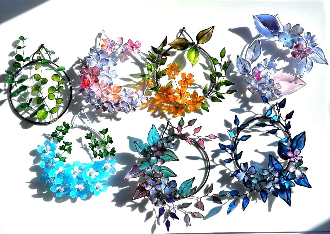 happy flower本気のミニリースセット　ディップアート　ワイヤークラフト