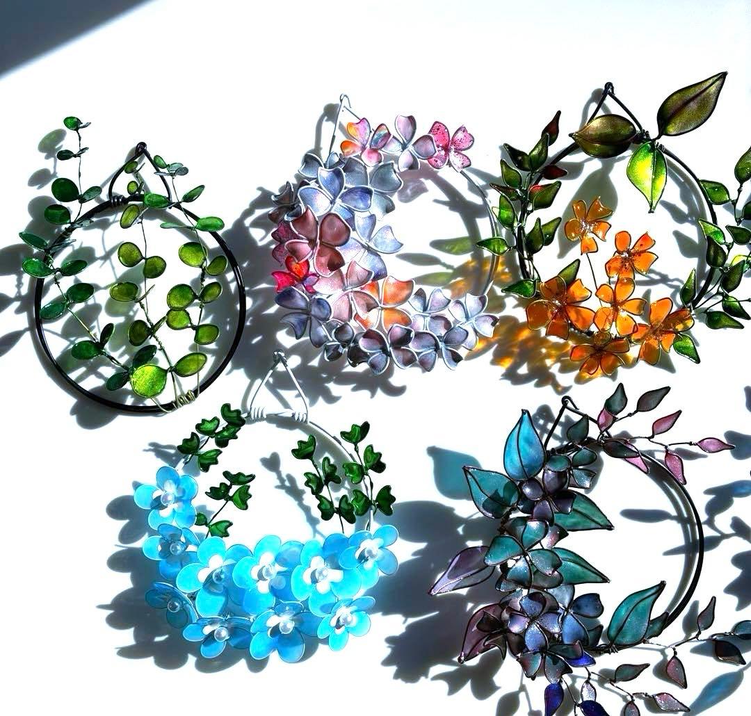 happy flower本気のミニリースセット　ディップアート　ワイヤークラフト