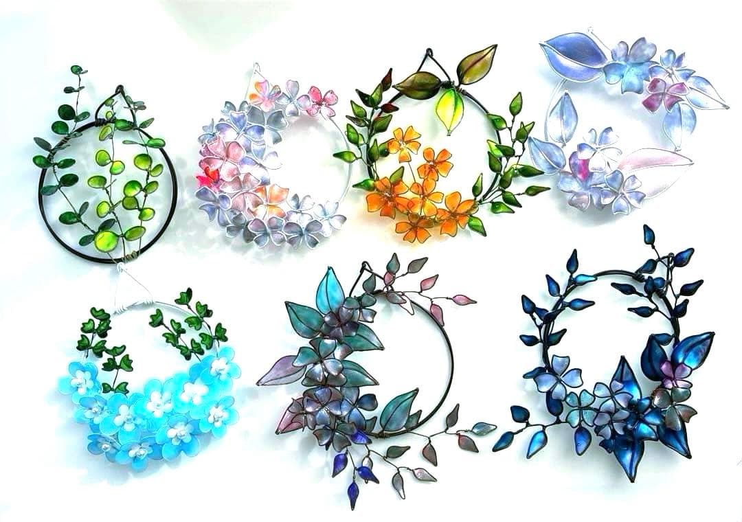 happy flower本気のミニリースセット　ディップアート　ワイヤークラフト