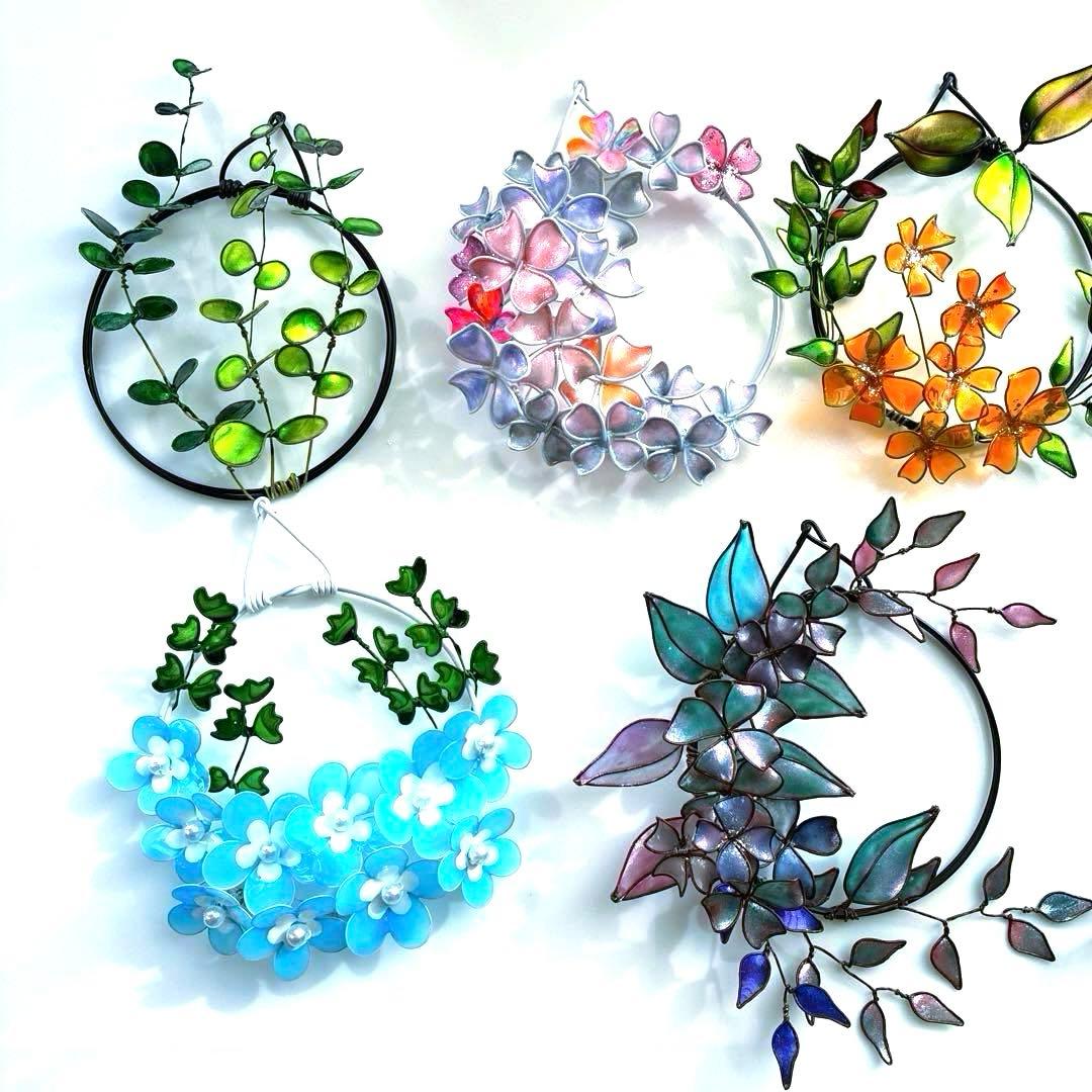 happy flower本気のミニリースセット　ディップアート　ワイヤークラフト