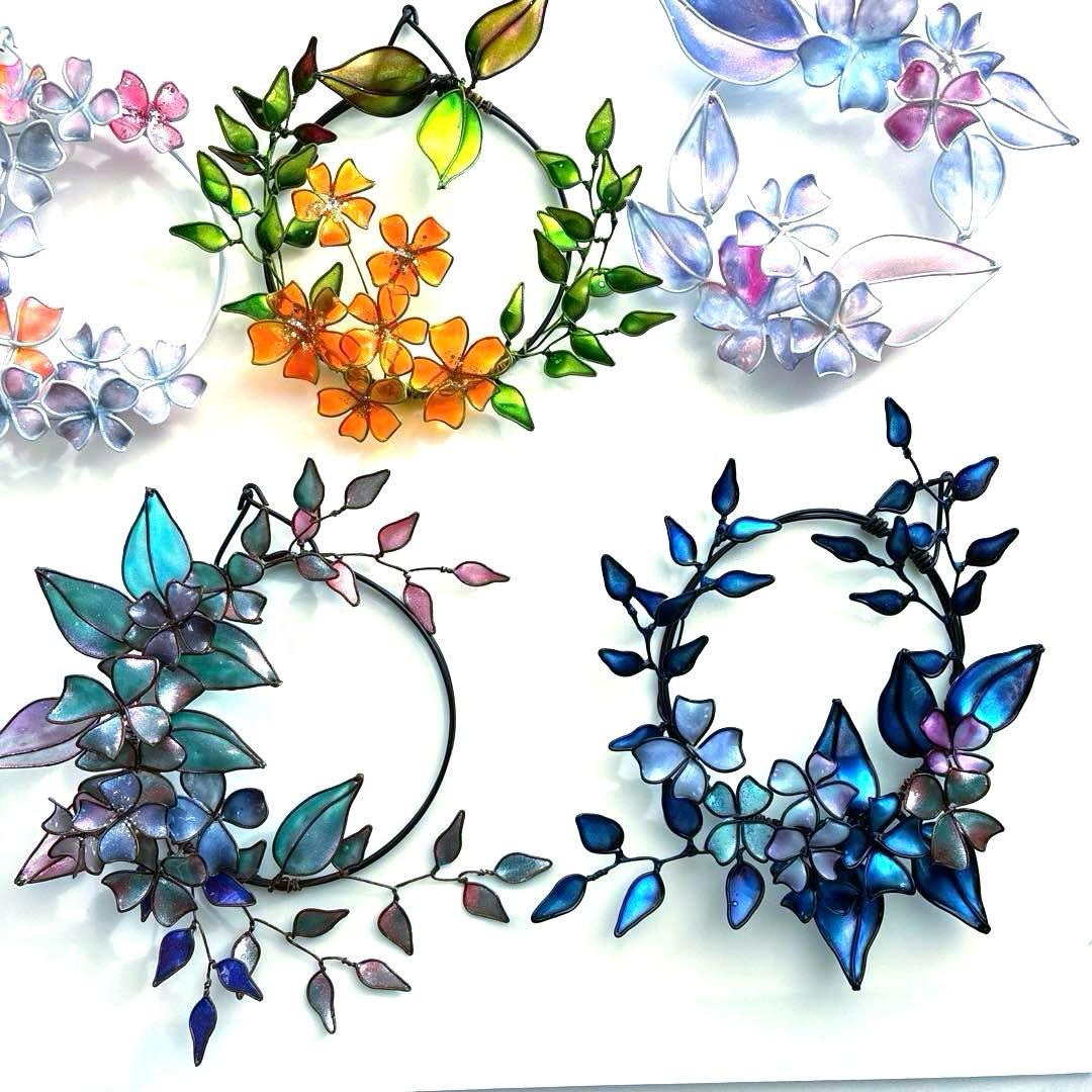 happy flower本気のミニリースセット　ディップアート　ワイヤークラフト