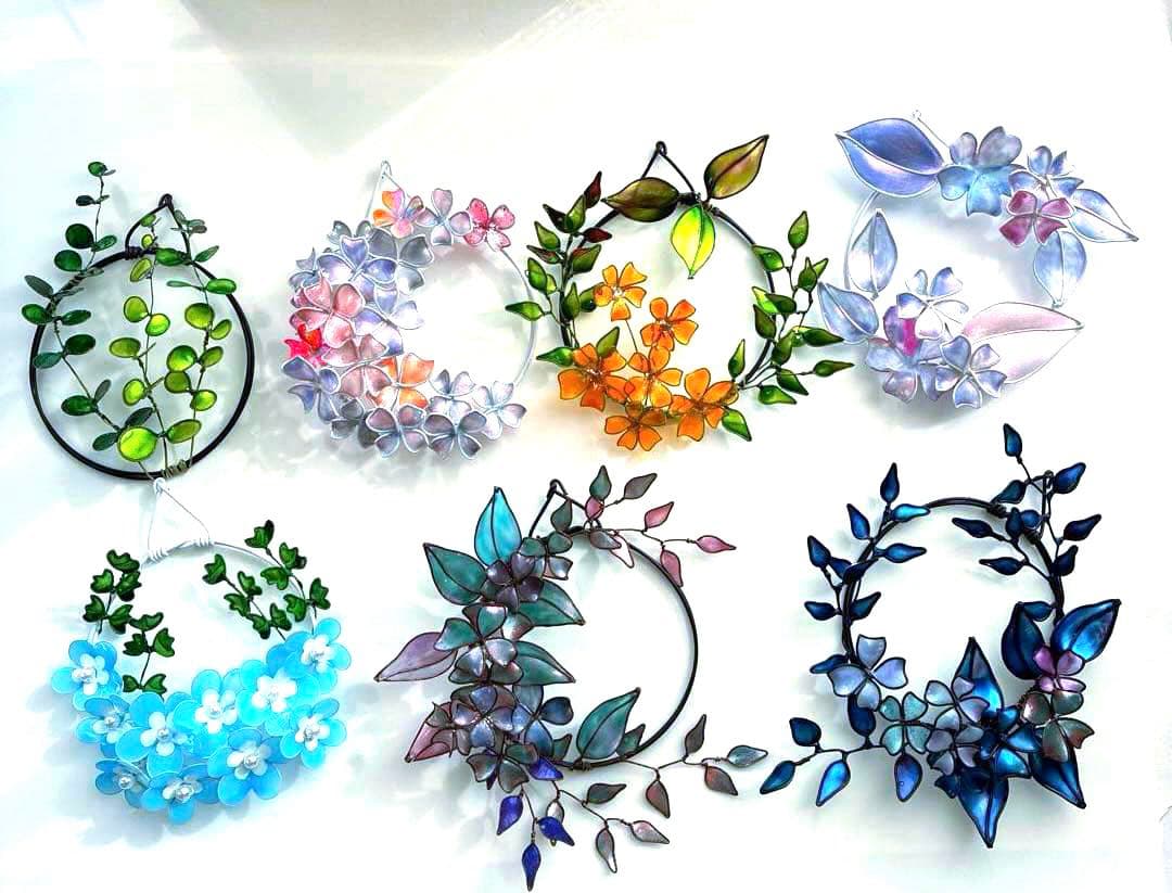 happy flower本気のミニリースセット　ディップアート　ワイヤークラフト