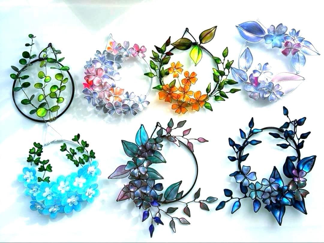 happy flower本気のミニリースセット　ディップアート　ワイヤークラフト