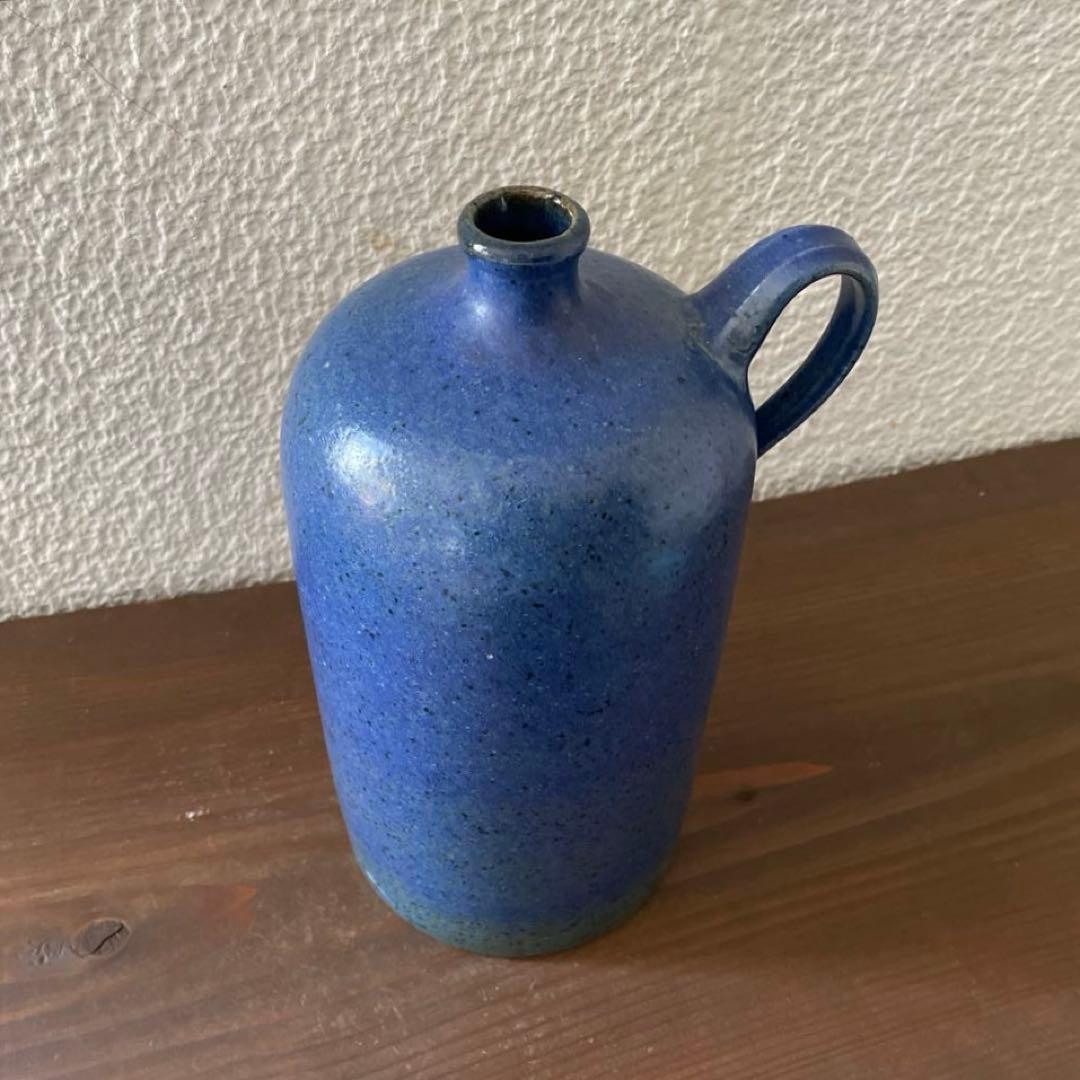 ヴィンテージ花器 ドイツ花瓶 27cm青色 陶器 華道