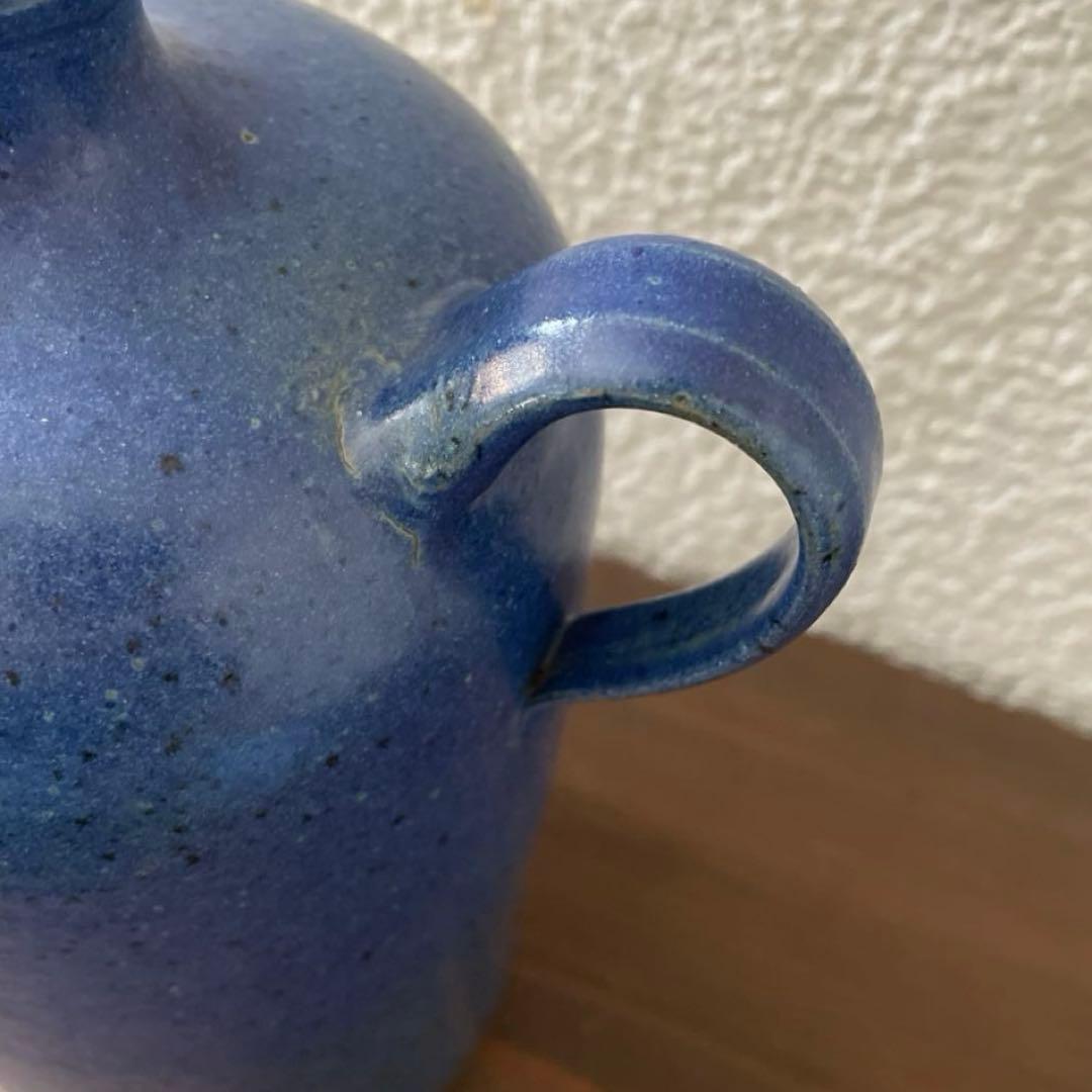ヴィンテージ花器 ドイツ花瓶 27cm青色 陶器 華道