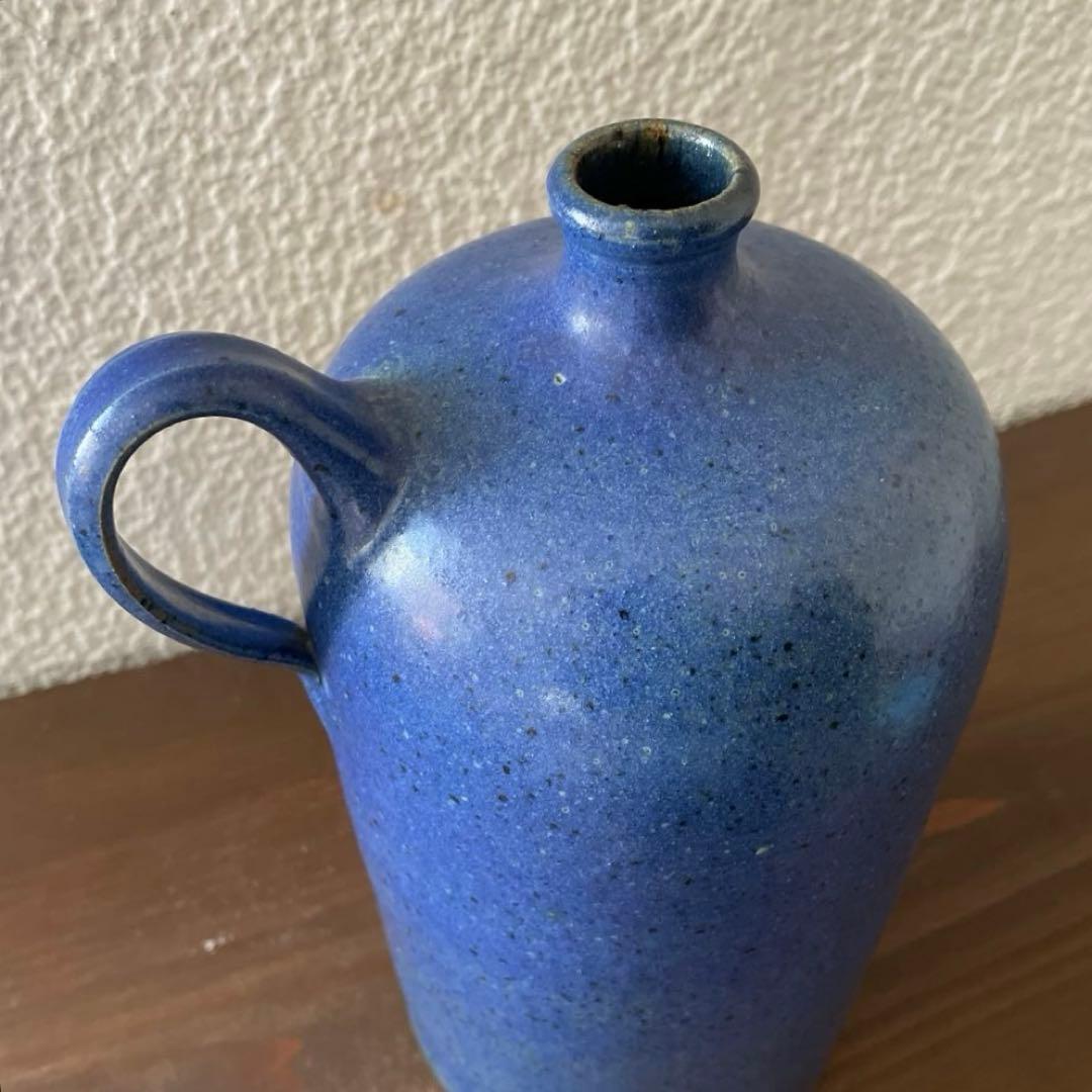 ヴィンテージ花器 ドイツ花瓶 27cm青色 陶器 華道