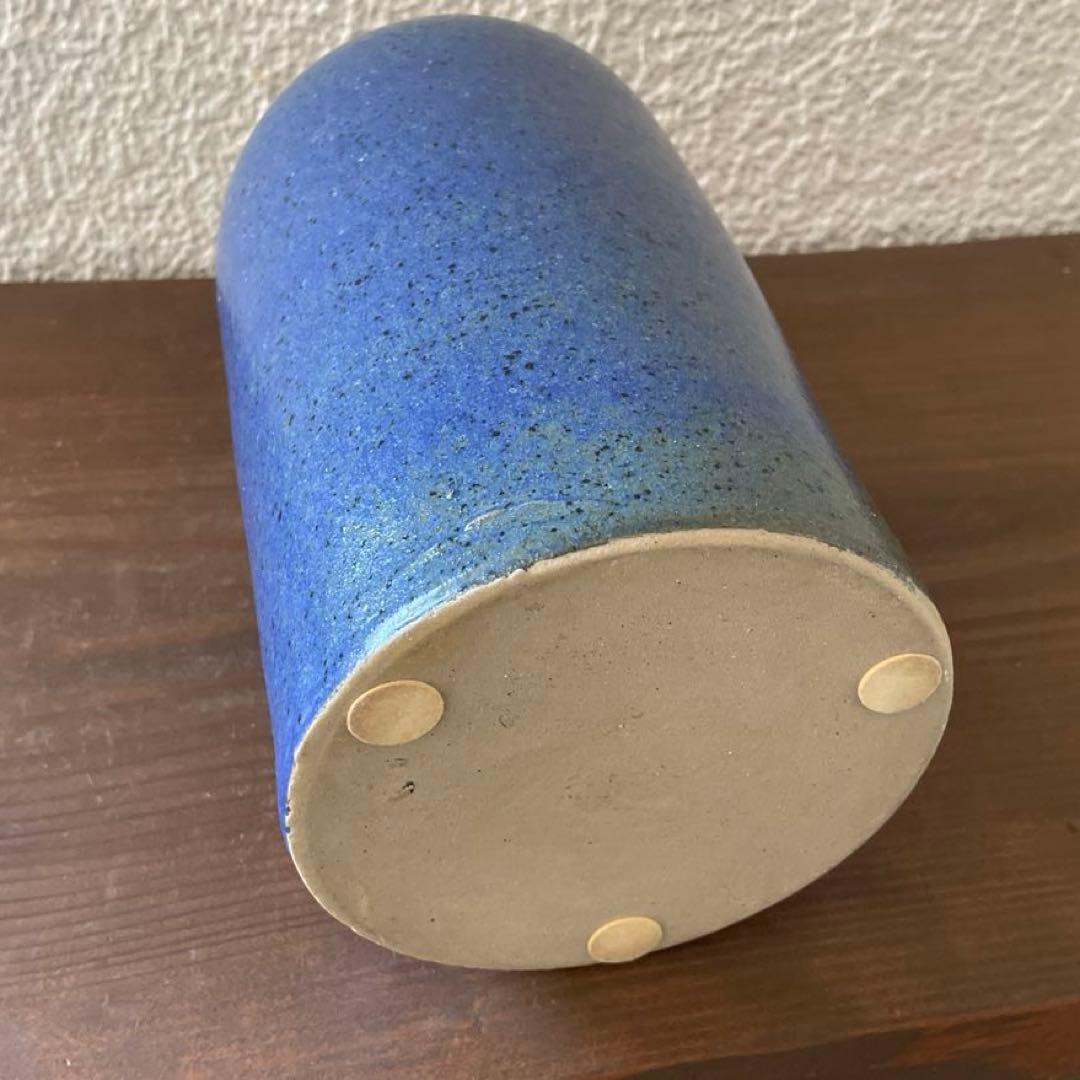 ヴィンテージ花器 ドイツ花瓶 27cm青色 陶器 華道