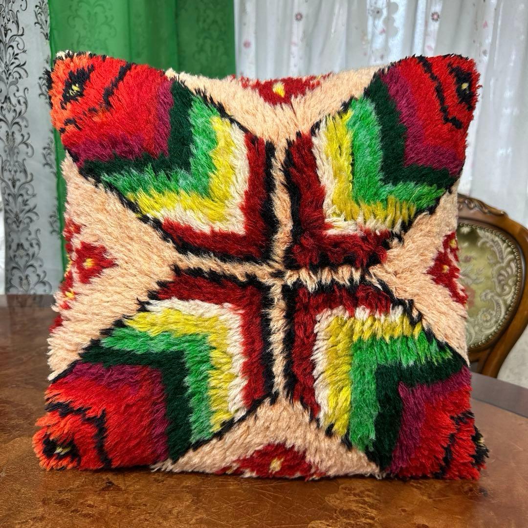 クッションカバーモロッコ絨毯40cmx40cm ふわふわウール
