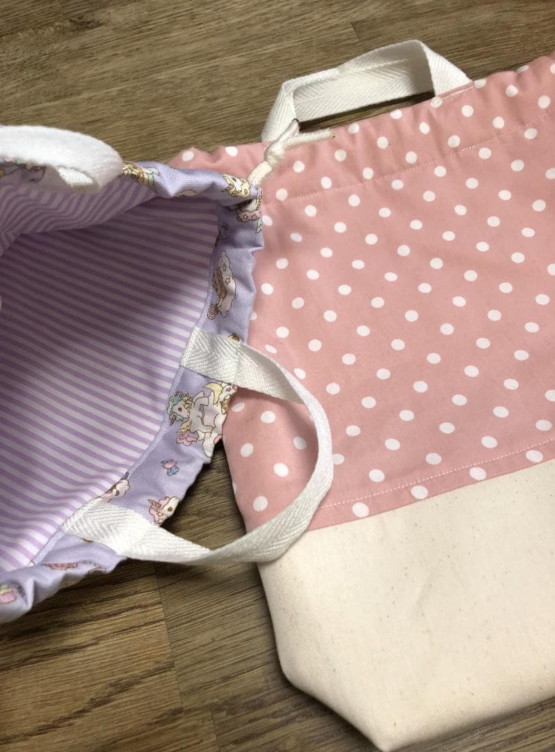 【オーダー品】給食袋　巾着袋　ユニコーン　水玉　ドット