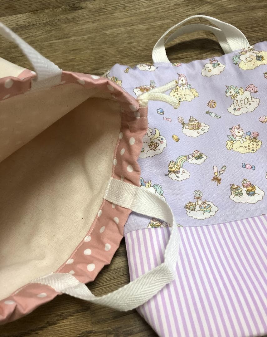 【オーダー品】給食袋　巾着袋　ユニコーン　水玉　ドット