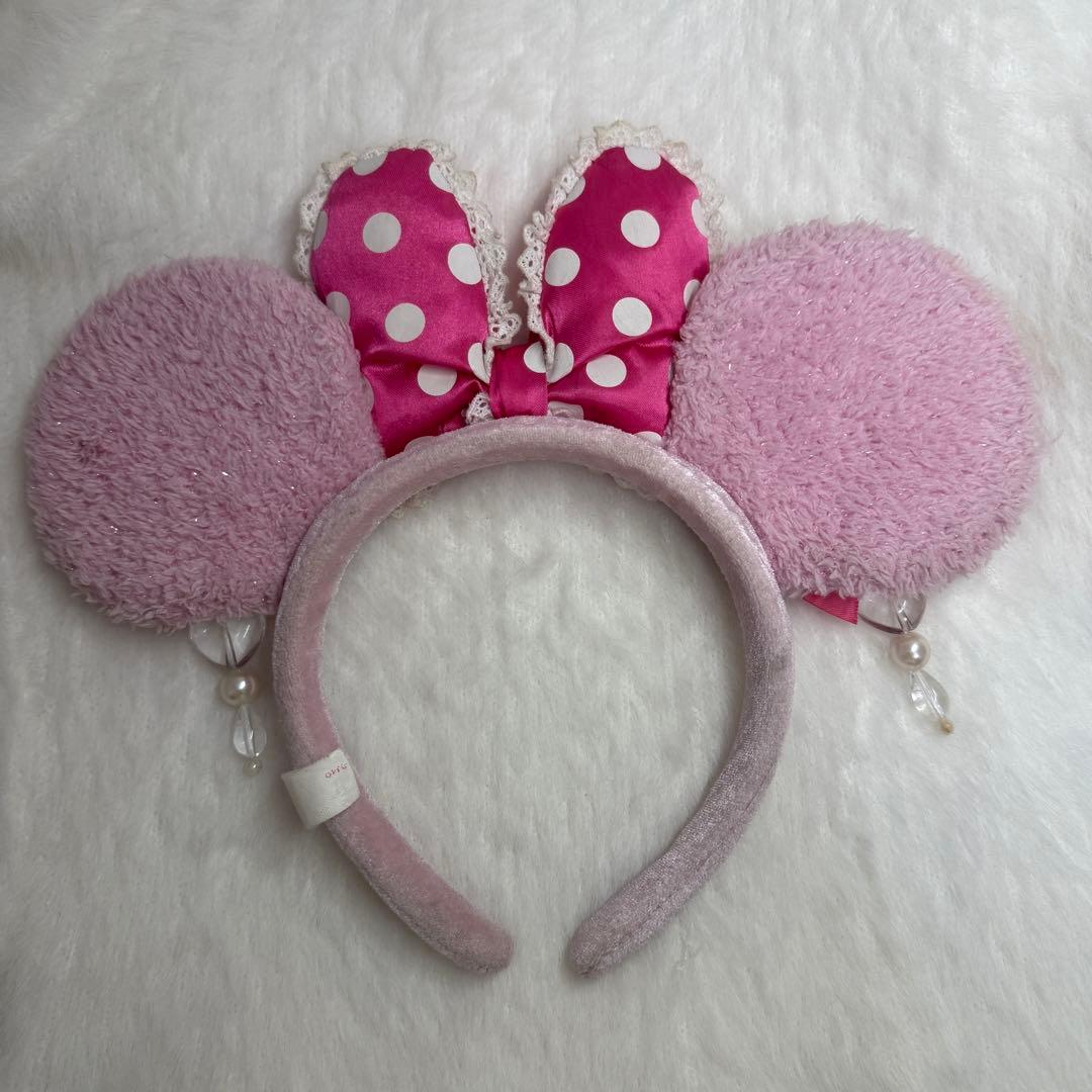ディズニー　カチューシャ　ピンク　イヤリング　リボン　ドット