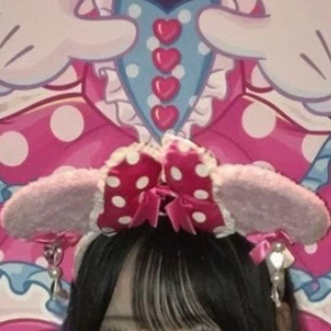 ディズニー　カチューシャ　ピンク　イヤリング　リボン　ドット