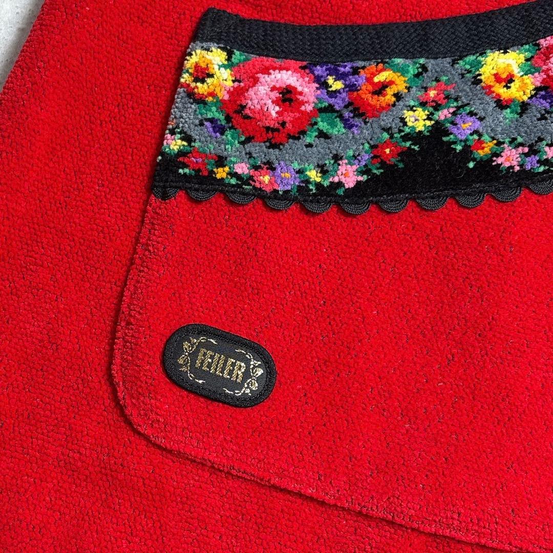 フェイラー　エプロン　赤　花柄　ポピーズ柄　シェニール織