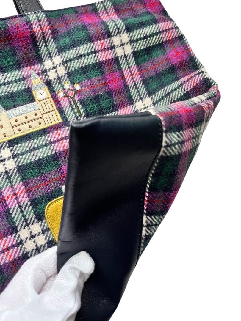 【新品未使用】ファミリアショーパープル タータンチェックバッグ