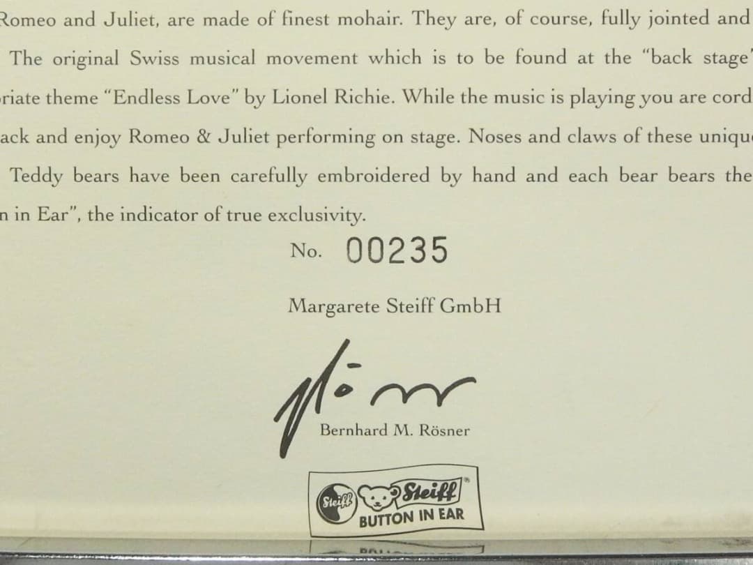 Steiff ハロッズ限定 ロミオとジュリエットセット 限定2000個