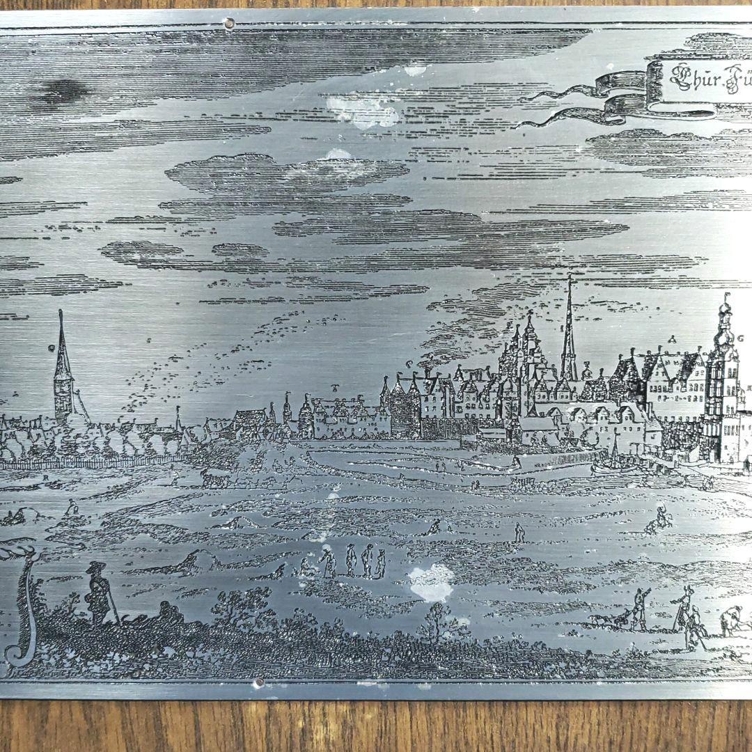 銅板(？)アルミ板(？)額装【ヴィンテージ品】