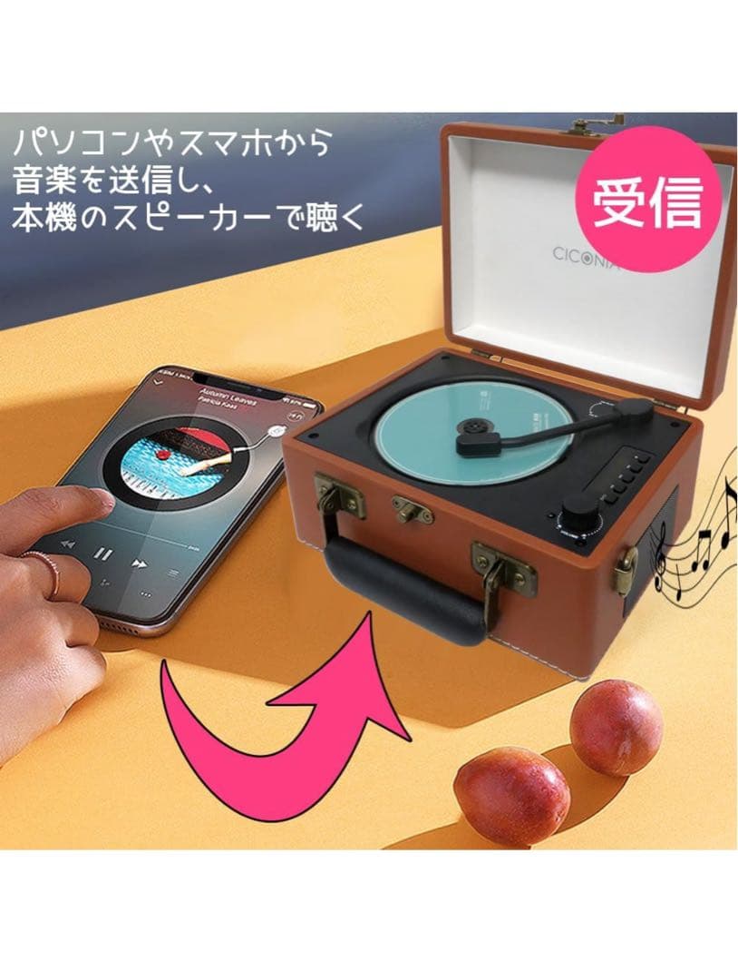 レトロ調CDプレーヤー 水色 USB Bluetooth AUX