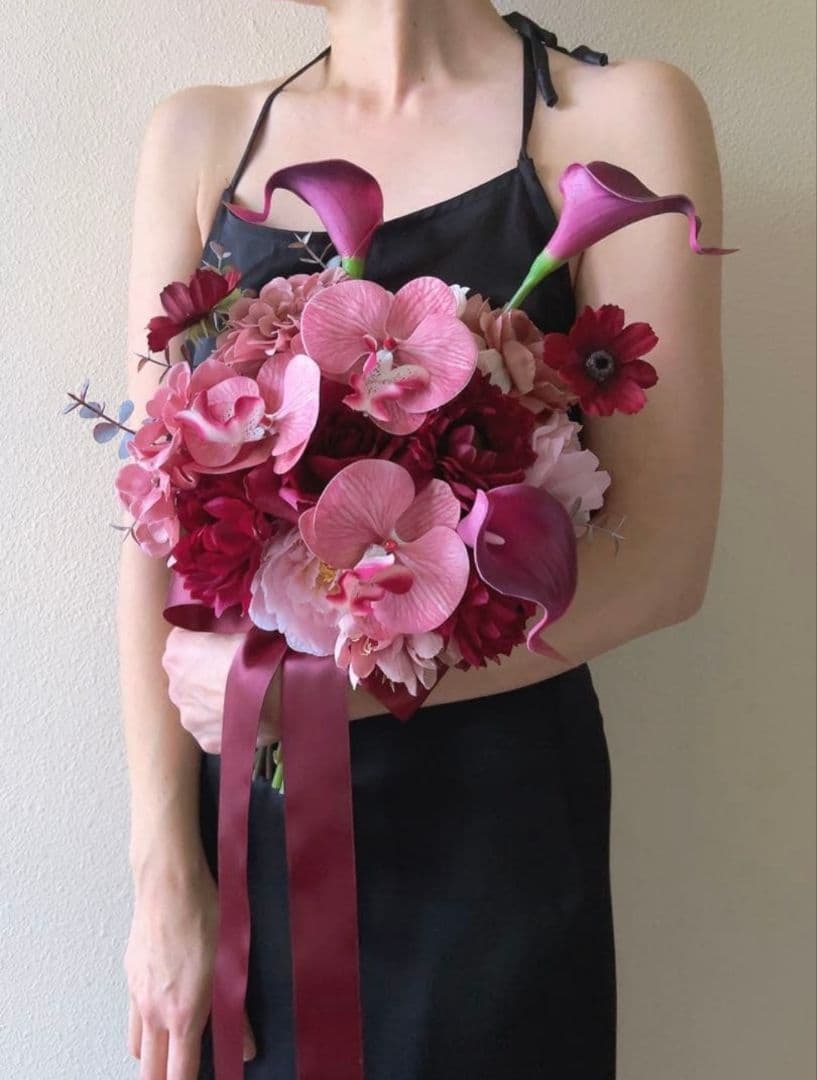 アーティフィシャルフラワー ボルドー ピンク 前撮り 造花 ブーケ ウエディング