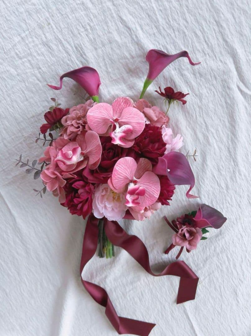 アーティフィシャルフラワー ボルドー ピンク 前撮り 造花 ブーケ ウエディング