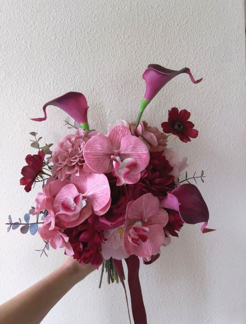 アーティフィシャルフラワー ボルドー ピンク 前撮り 造花 ブーケ ウエディング