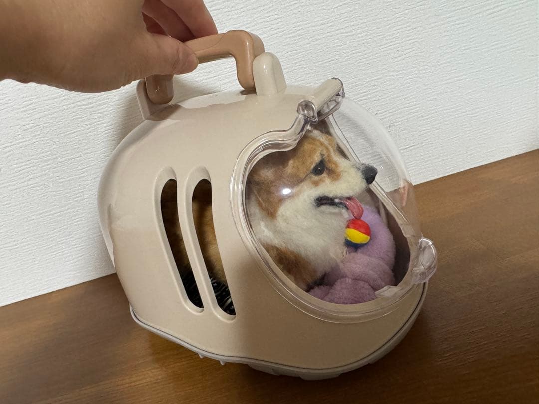 わたわたペット　羊毛フェルト作品　コーギー　キャリーケース、小物付き