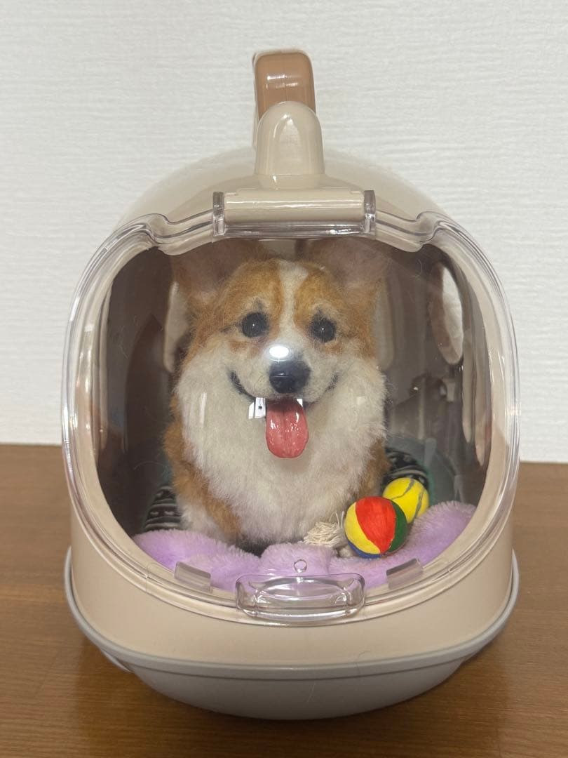 わたわたペット　羊毛フェルト作品　コーギー　キャリーケース、小物付き